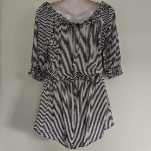 Eberjey Sea Stripe Off The Shoulder Romper Black & White Striped Medium Large - Picture 9 of 15